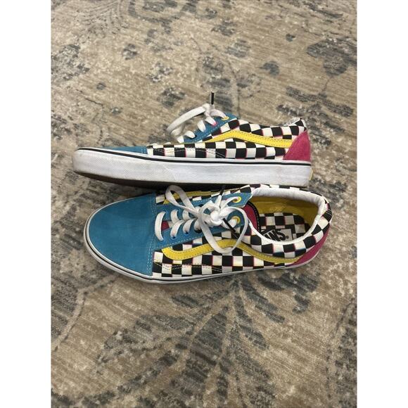 Vans Mens 10.5 Womens 12 Multicolor Checkered Suede Sneakers Bold Colorful - Picture 3 of 5